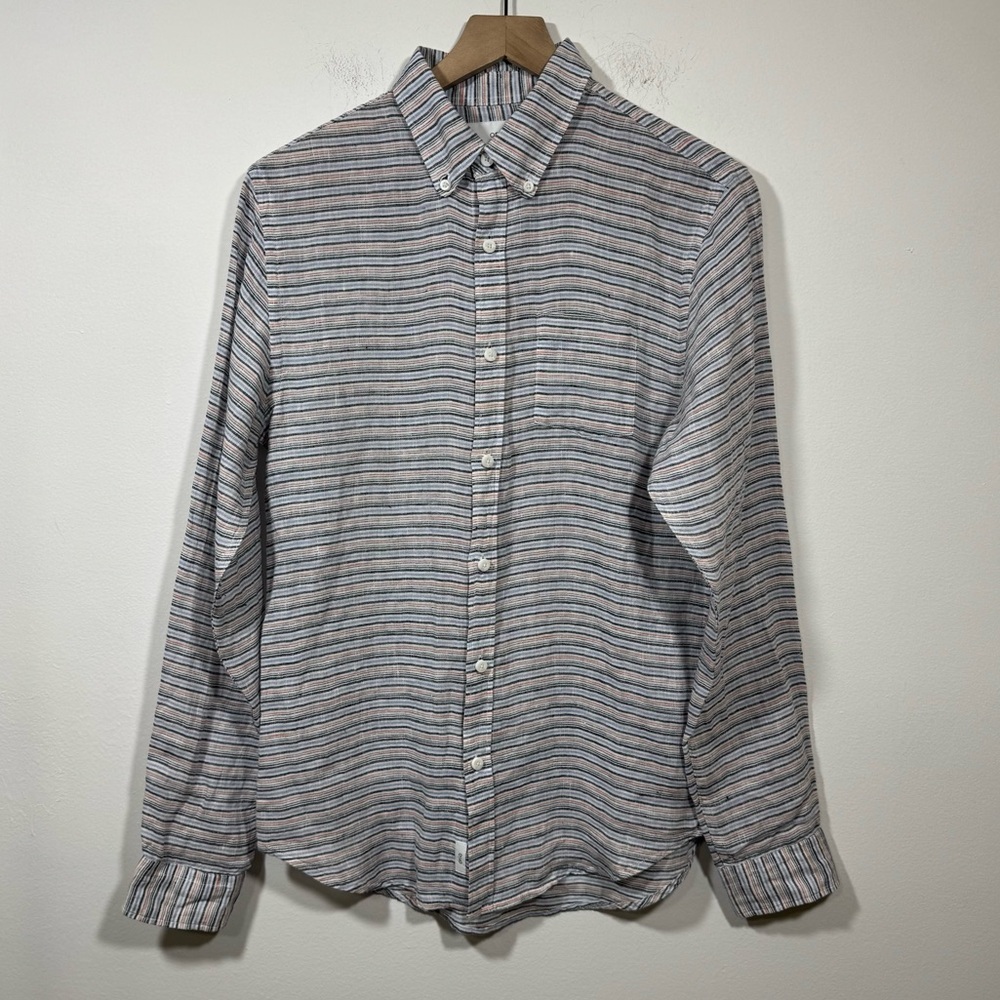 Onia Mens Linen Button Up Shirt Sz S Long Sleeve Chambray Striped Preppy